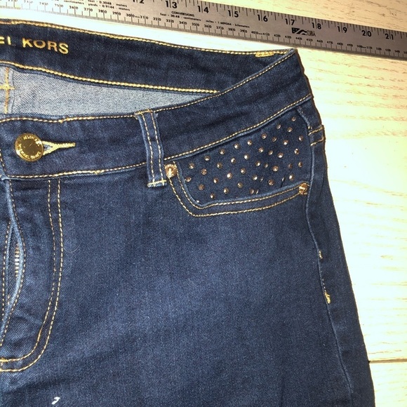 Micheal Kors size 10 dark blue studded jeans skinny roll cuffs for cropped - Picture 11 of 13